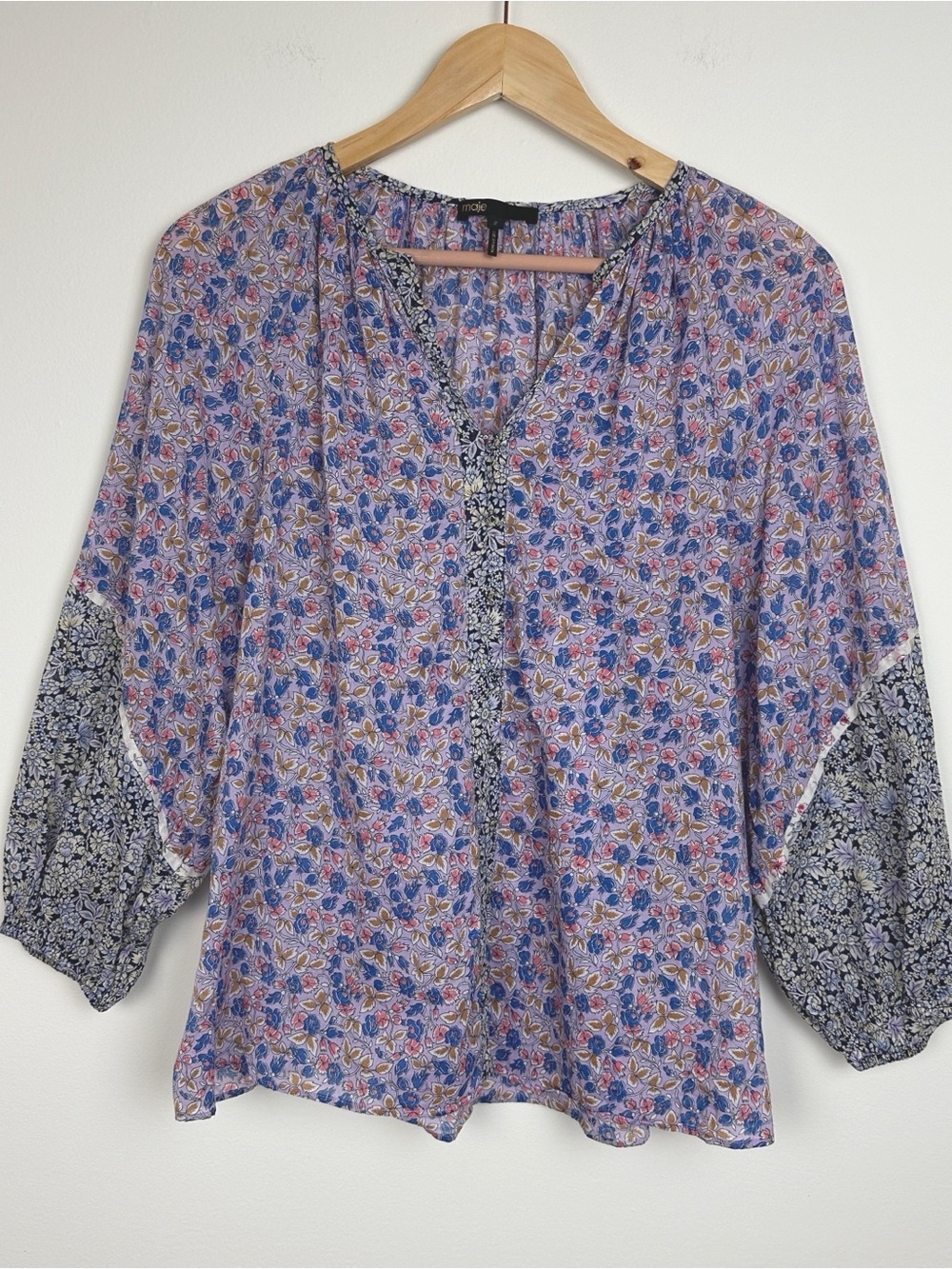Maje Cisso Contrast Floral Blouse Sz M - Picture 2 of 8